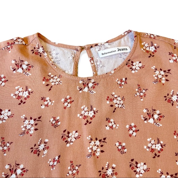 Reformation Lea Mini Dress, Floral Print, sz Large, Color Ina Peach Pink - Picture 3 of 7